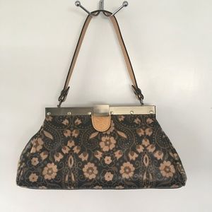 Patricia Nash Ferrara leather, black and tan frame bag